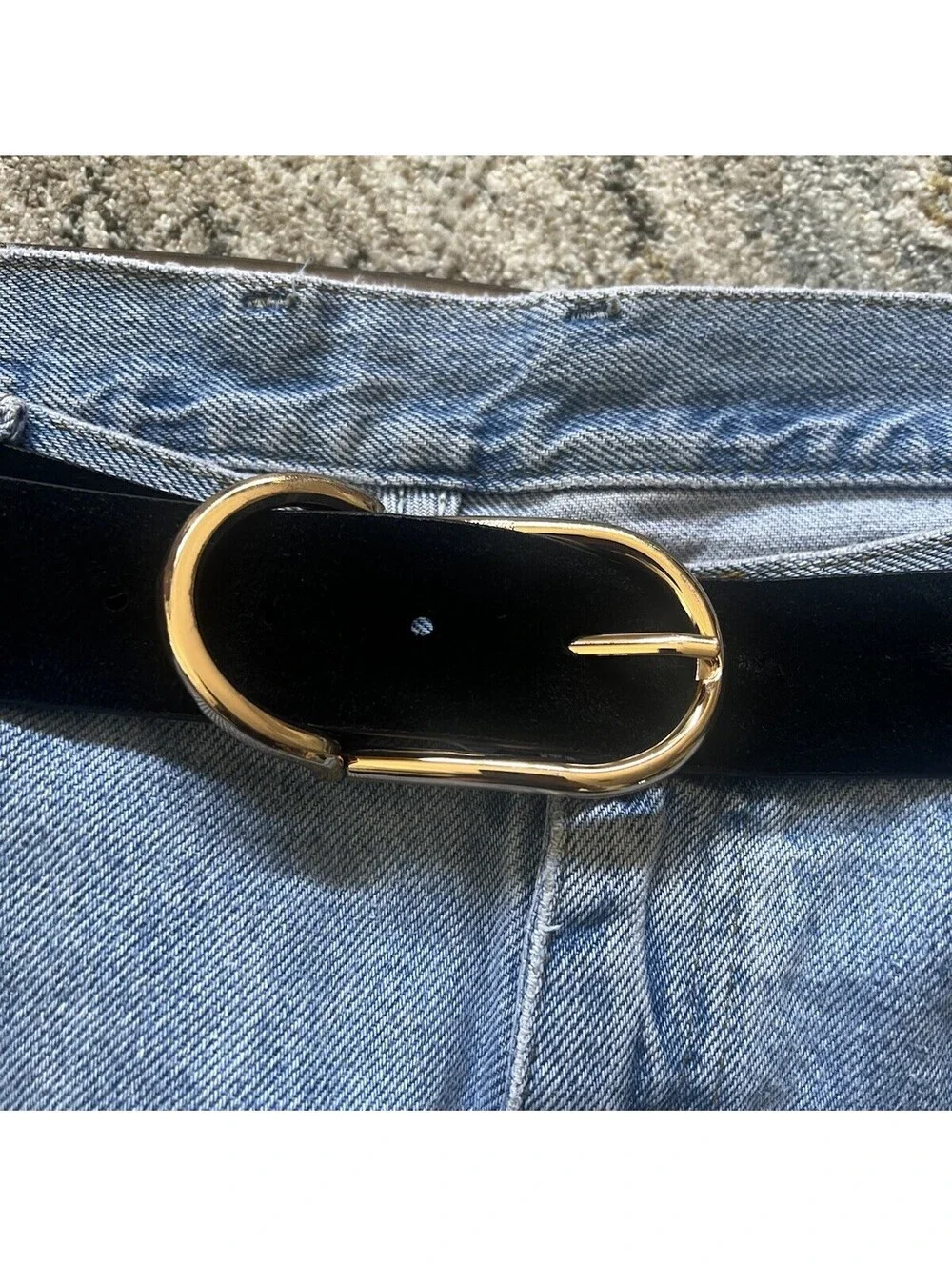 Michael Kors Black Suede Genuine Leather Belt Gold Oval Buckle Stud Logo | XL